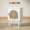 HOMCOM Boho Bedside Table with Rattan Door and Adjustable Shelf