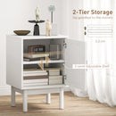 HOMCOM Boho Bedside Table with Rattan Door and Adjustable Shelf