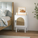 HOMCOM Boho Bedside Table with Rattan Door and Adjustable Shelf