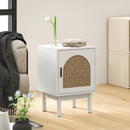 HOMCOM Boho Bedside Table with Rattan Door and Adjustable Shelf