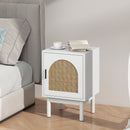 HOMCOM Boho Bedside Table with Rattan Door and Adjustable Shelf