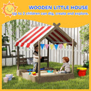 Outsunny Sand Pit with Canopy, Blackboard, Toys, Sink, Seats, Flags for Kids