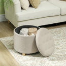 HOMCOM 45cm Round Ottoman with Storage, Lid, Cashmere Footstool, Cream White