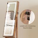 HOMCOM Mirrored Jewellery Cabinet W/ LED Light Lockable Jewellery Rustic Brown