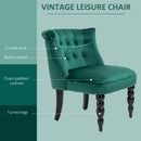 HOMCOM Velvet Accent Chair Tufted Wingback Chair W/ Rubber Wood Legs Dark Green