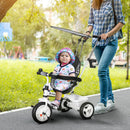 HOMCOM 6 In 1 White Kids Tricycle W/ Removable Handle For 1.5+ Year