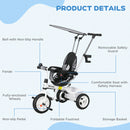HOMCOM 6 In 1 White Kids Tricycle W/ Removable Handle For 1.5+ Year