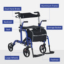 HOMCOM 2 in 1 Wheelchair & Folding Rollator Walker Combo, Pearl Blue