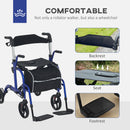 HOMCOM 2 in 1 Wheelchair & Folding Rollator Walker Combo, Pearl Blue
