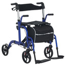 HOMCOM 2 in 1 Wheelchair & Folding Rollator Walker Combo, Pearl Blue