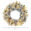 HOMCOM 60cm Flocked Christmas Wreath with Lights Pine Cones Red Berries Green