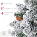 HOMCOM 60cm Flocked Christmas Wreath with Lights Pine Cones Red Berries Green