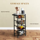 HOMCOM 4-Tier Kitchen Island on Wheels with 4 Pull-Out Baskets, Light Grey