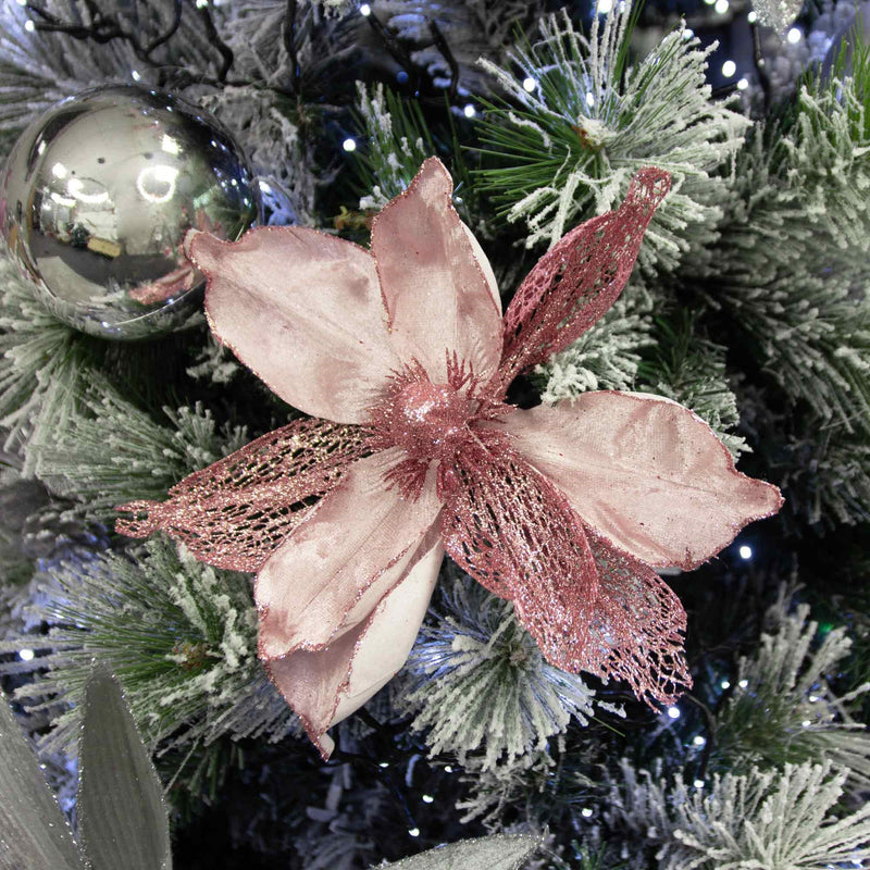 Christmas Sparkle Magnolia Flower Stem Pick Artificial - Blush Pink