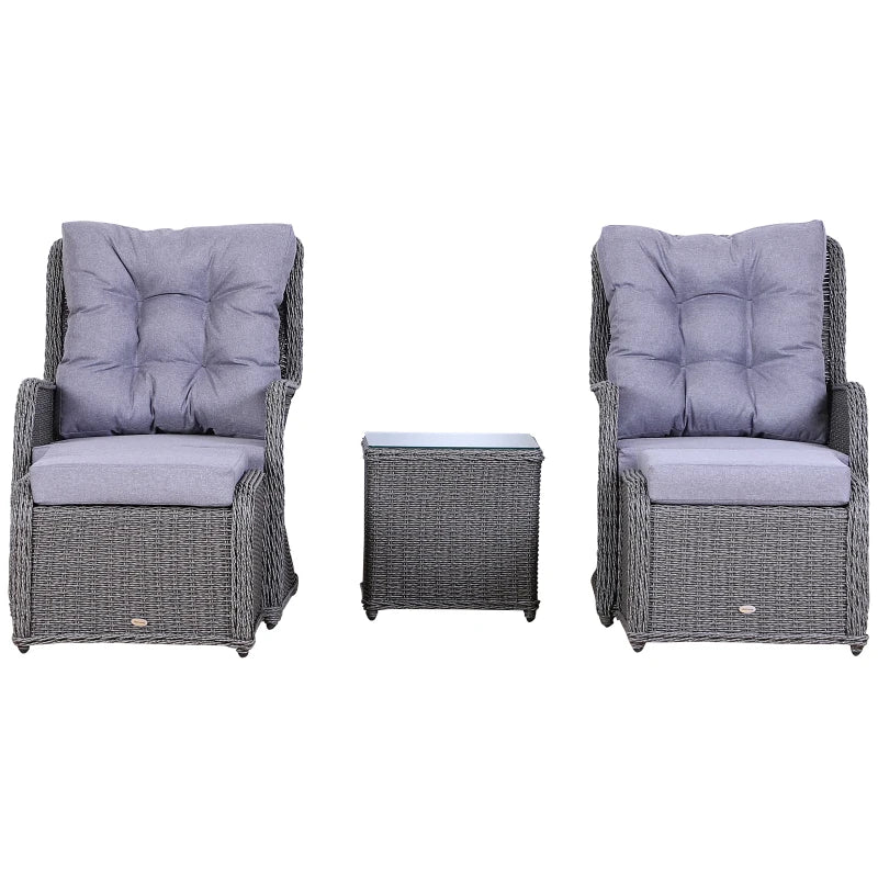 Outsunny Garden Sofa Chair & Stool with Table Set - Grey