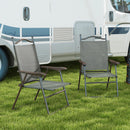 Outsunny Folding Chairs Set W/ Armrest, Breathable Mesh Fabric Seat - Grey/Brown