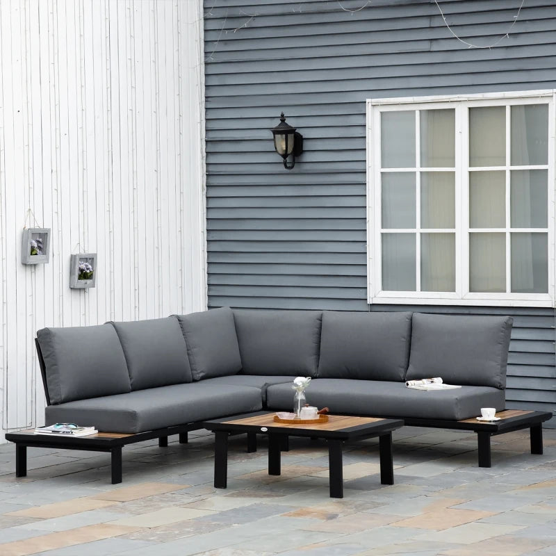 Outsunny Garden Corner Sofa with Table and Side Tables - Black