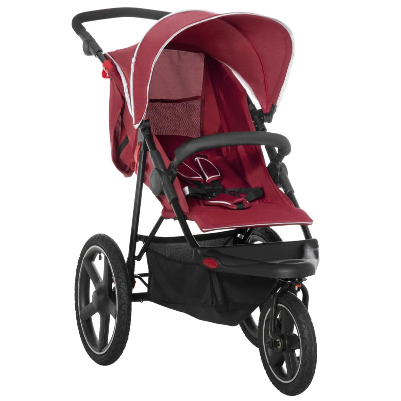 HOMCOM  Three-Wheeler Baby Stroller -  Red