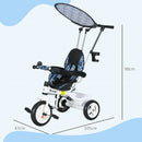 HOMCOM 6 In 1 White Kids Tricycle W/ Removable Handle For 1.5+ Year