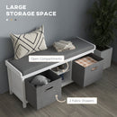 HOMCOM Shoe Bench With Cushioned Seat Fabric Drawers For Entryway Hallway White