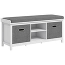 HOMCOM Shoe Bench With Cushioned Seat Fabric Drawers For Entryway Hallway White