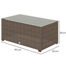 Outsunny Outdoor Coffee Table, Glass Top Rattan Side Table