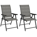 Outsunny 2PCS Folding Chair w/ Breathable Mesh Fabric Seat, Black and Grey