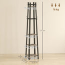 HOMCOM Industrial Coat Stand with 4 Storage Shelves and 8 Hooks