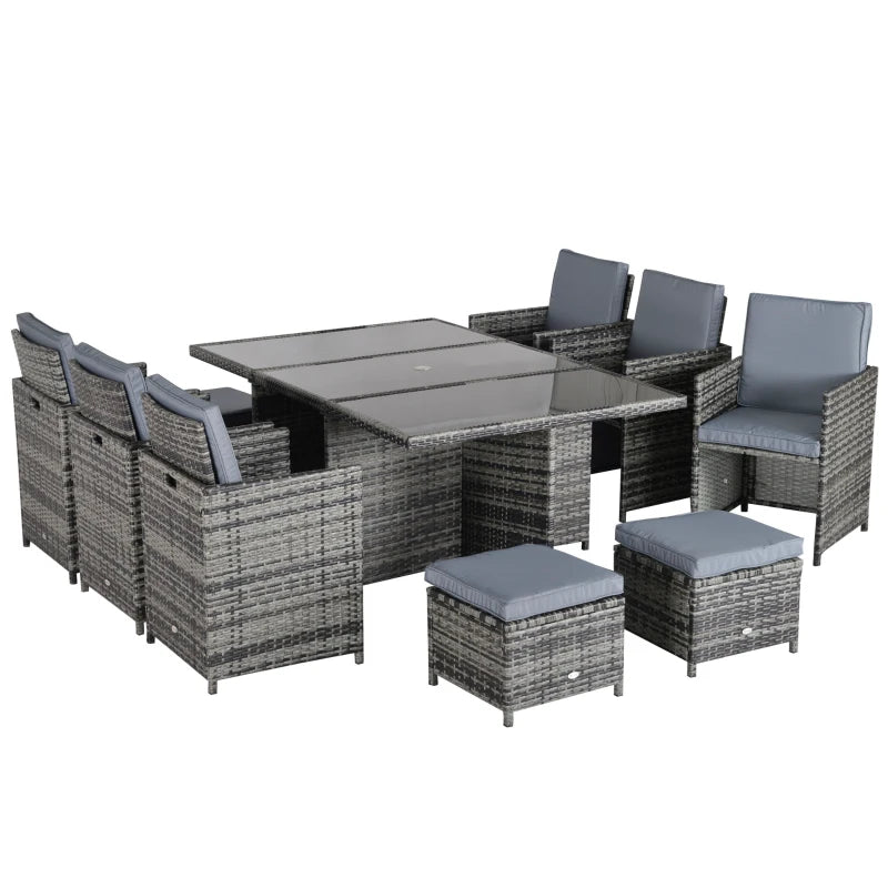 Outsunny Outdoor Rattan Dining Set 11 Piece - Grey