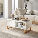 HOMCOM Coffee Table, Living Room Table with Drawer and Open Shelves