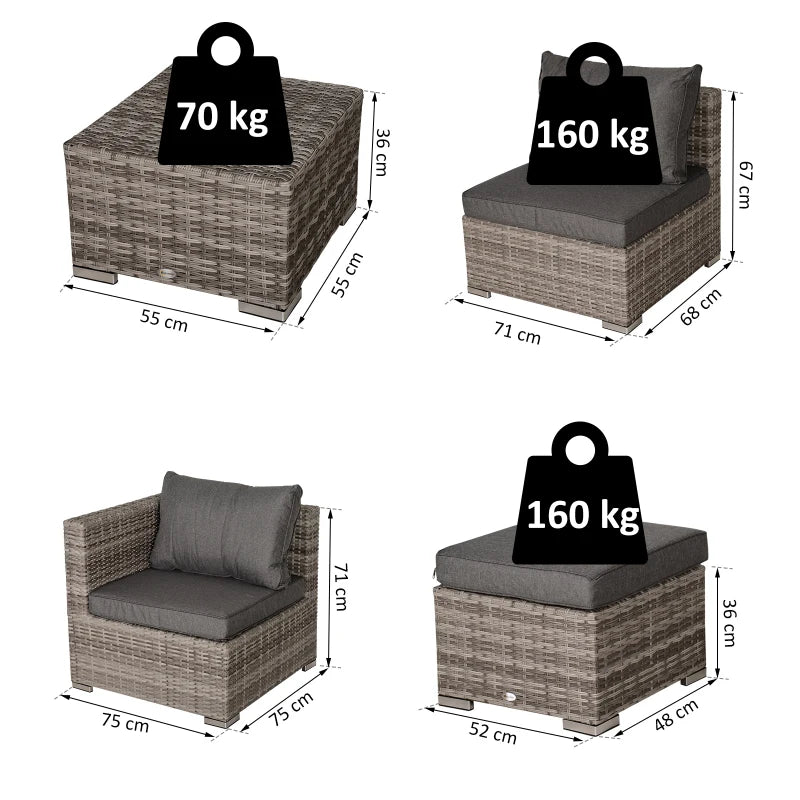 Outsunny Rattan Sofa Set 6 Seater 8 Piece - Grey