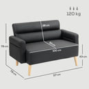 HOMCOM 2 Seater Sofa Settee, Modern Faux Leather Couch with Wood Legs