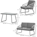 Outsunny 4 Piece Rattan Garden Furniture Set With Cushions, Natural