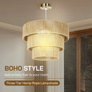 HOMCOM Boho Hemp Rope Pendant Light, Ceiling Light for Bedroom, Light Brown