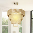 HOMCOM Boho Hemp Rope Pendant Light, Ceiling Light for Bedroom, Light Brown