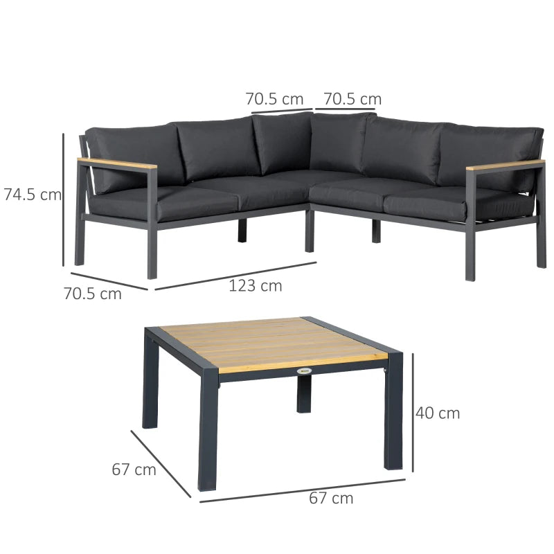Outsunny Corner Sofa Set L Shape with Table - Dark Grey