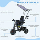 HOMCOM 6 In 1 White Kids Tricycle W/ Removable Handle For 1.5+ Year