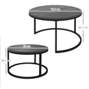 HOMCOM 2 Pcs Stacking Coffee Table Set Steel Frame Wood Effect Top Foot Pads