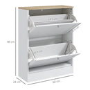 HOMCOM 2 Flip Drawer Narrow Shoe Cabinet with Adjustable Shelves, White