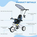 HOMCOM 6 In 1 White Kids Tricycle W/ Removable Handle For 1.5+ Year