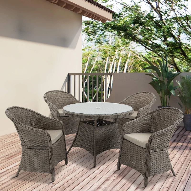 Outsunny Rattan Dining Set 4 Seater - Grey