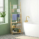 HOMCOM 3-Tier Folding Bamboo Bathroom Storage Shelving Unit With Towel Bars