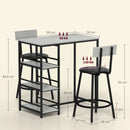 HOMCOM 3 Piece Breakfast Bar Table Set with Storage Shelves, Light Grey