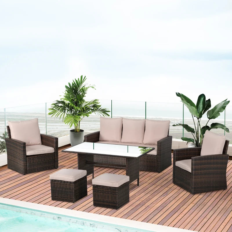 Outsunny Rattan Sofa Sets with Footstool - Brown