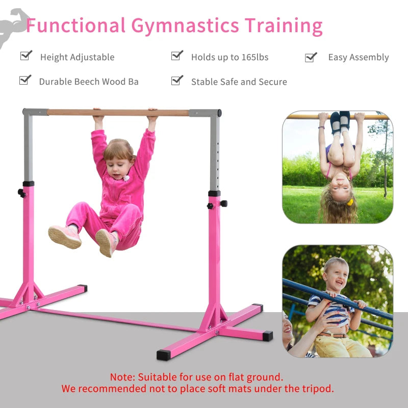 HOMCOM Childs  Gymnastics Horizontal Bar- Pink