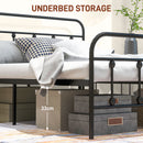 HOMCOM 4ft Metal Double Platform Bed Frame W/ Underbed Storage Headboard White/Black