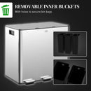 HOMCOM 3 x 15L Triple Kitchen Bin Pedal Bin for Recycling and Waste