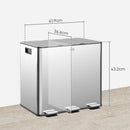 HOMCOM 3 x 15L Triple Kitchen Bin Pedal Bin for Recycling and Waste