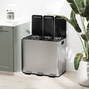 HOMCOM 3 x 15L Triple Kitchen Bin Pedal Bin for Recycling and Waste