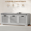 HOMCOM 3-Door Shoe Storage Bench Cushion Seat Slatted Doors